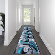 Load image into Gallery viewer, 3' x 15' Olefin Turquoise Ocean Waves Pattern Area Rug
