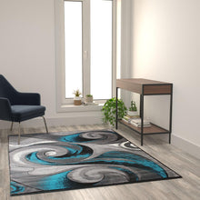 Load image into Gallery viewer, 5' x 7' Olefin Turquoise Ocean Waves Pattern Area Rug