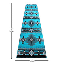 Load image into Gallery viewer, 2' x 11' Turquoise Traditional Southwestern Area Rug - Olefin Fibers