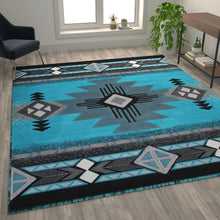Load image into Gallery viewer, 8' x 10' Turquoise Traditional Southwestern Area Rug - Olefin Fibers