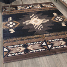 Load image into Gallery viewer, 5' x 7' Black Traditional Southwestern Area Rug - Olefin Fibers