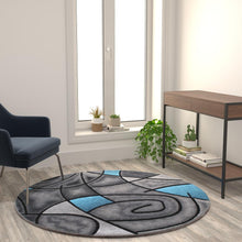 Load image into Gallery viewer, 5' x 5' Round Blue Abstract Area Rug - Olefin Rug