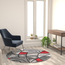 Load image into Gallery viewer, 5' x 5' Round Red Abstract Area Rug - Olefin Rug