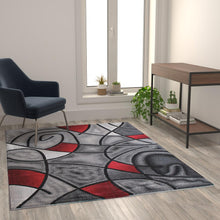 Load image into Gallery viewer, 5' x 7' Red Abstract Area Rug - Olefin Rug - Living Room, Bedroom,, Family Room