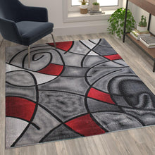 Load image into Gallery viewer, 5' x 7' Red Abstract Area Rug - Olefin Rug - Living Room, Bedroom,, Family Room