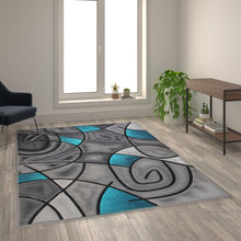 Load image into Gallery viewer, 6' x 9' Turquoise Abstract Area Rug - Olefin Rug