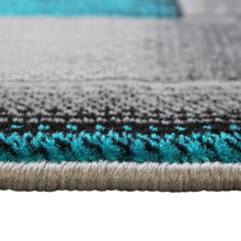 Load image into Gallery viewer, 2' x 7' Turquoise Color Blocked Area Rug - Olefin Rug