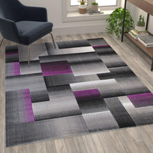 Load image into Gallery viewer, 5' x 7' Purple Color Blocked Area Rug - Olefin Rug