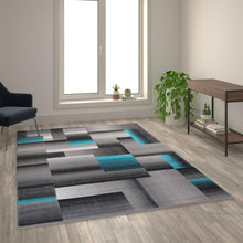 Load image into Gallery viewer, 6' x 9' Turquoise Color Blocked Area Rug - Olefin Rug