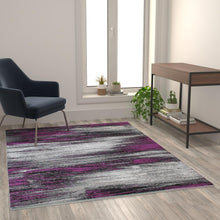 Load image into Gallery viewer, 5' x 7' Purple Scraped Design Area Rug - Olefin Rug with Jute Backing