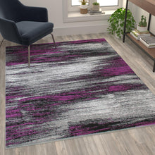 Load image into Gallery viewer, 5' x 7' Purple Scraped Design Area Rug - Olefin Rug with Jute Backing