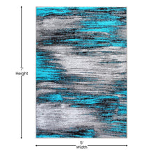 Load image into Gallery viewer, 5' x 7' Turquoise Scraped Design Area Rug - Olefin Rug with Jute Backing