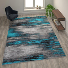 Load image into Gallery viewer, 8' x 10' Turquoise Scraped Design Area Rug - Olefin Rug with Jute Backing
