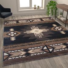 Load image into Gallery viewer, 8' x 10' Black Traditional Southwestern Area Rug - Olefin Fibers