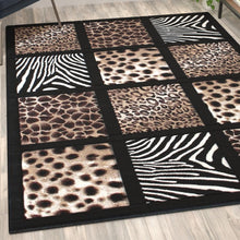 Load image into Gallery viewer, 5' x 7' Area Rug with Cheetah, Leopard, Zebra and Giraffe Design Raised Squares