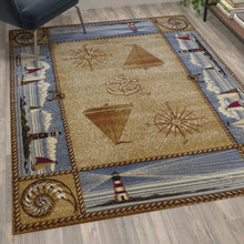 Load image into Gallery viewer, Sovalye Collection Beige Nautical Themed 5' x 7' Area Rug with Jute Backing for Living Room, Bedroom, Entryway