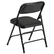 Load image into Gallery viewer, HERCULES Series Curved Triple Braced & Double Hinged Black Patterned Fabric Metal Folding Chair
