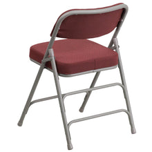 Load image into Gallery viewer, HERCULES Series Premium Curved Triple Braced & Double Hinged in Burgundy Fabric Metal Folding Chair