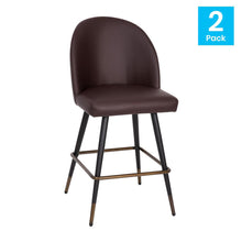 Load image into Gallery viewer, Set of 2 High Back Armless 26" Counter Stools Brown LeatherSoft-Set of 2
