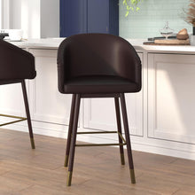 Load image into Gallery viewer, 26" Mid-Back Counter Stool withBrown LeatherSoft/Bronze Accents