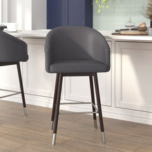 Load image into Gallery viewer, 26" Mid-Back Counter Stool withGray LeatherSoft/Silver Accents