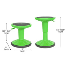 Load image into Gallery viewer, Adjustable Height Kids Active Stool with Bottom in Green, 14" - 18" Seat Height