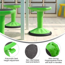 Load image into Gallery viewer, Adjustable Height Kids Active Stool with Bottom in Green, 14" - 18" Seat Height