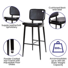 Load image into Gallery viewer, Mid-Back Barstools - Black Upholstery - Black Iron Frame - Set of 2