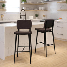 Load image into Gallery viewer, Mid-Back Barstools - Brown Upholstery - Black Iron Frame - Set of 2