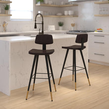 Load image into Gallery viewer, Low Back Barstools-Brown Upholstery-Black Iron Frame--Set of 2