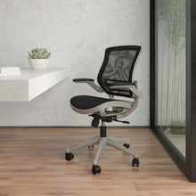 Load image into Gallery viewer, Mid-Back Black Mesh Executive Swivel Office Chair with Graphite Silver Frame