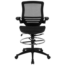 Load image into Gallery viewer, Mid-Back Transparent Black Mesh Drafting Chair with Black Frame and Flip-Up Arms