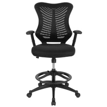 Load image into Gallery viewer, High Back Designer Black Mesh Drafting Chair with Sides and Adjustable Arms