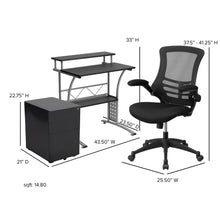 Load image into Gallery viewer, Black Computer Desk, Mesh Office Chair and Locking Mobile Filing Cabinet