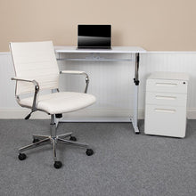 Load image into Gallery viewer, White Adjustable Computer Desk, Office Chair and Mobile Filing Cabinet