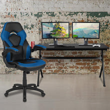 Load image into Gallery viewer, Gaming Desk and Blue/Black Racing Chair Set