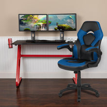 Load image into Gallery viewer, Red Gaming Desk and Blue/Black Racing Chair Set
