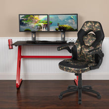Load image into Gallery viewer, Red Gaming Desk and Camouflage/Black Racing Chair Set