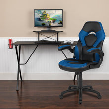 Load image into Gallery viewer, Black Gaming Desk and Blue/Black Racing Chair Set