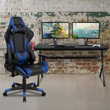 Load image into Gallery viewer, Gaming Desk and Blue/Black Reclining Gaming Chair Set