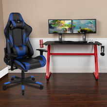 Load image into Gallery viewer, Red Gaming Desk and Blue Reclining Gaming Chair Set