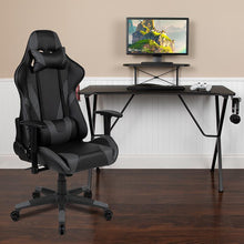 Load image into Gallery viewer, Black Gaming Desk and Gray Reclining Gaming Chair Set