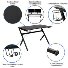 Load image into Gallery viewer, Black Gaming Desk/Headphone Hook/2 Wire Management Holes, Black Gaming Chair