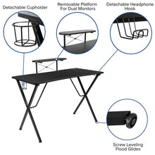 Load image into Gallery viewer, Black Gaming Desk/Headphone Hook/Monitor Stand & Red Back/Arms Gaming Chair