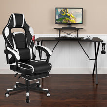 Load image into Gallery viewer, Black Gaming Desk/Headphone Hook/Monitor Stand & White Back/Arms Gaming Chair