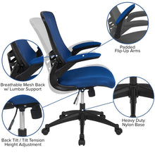Load image into Gallery viewer, Mid-Back Blue Mesh Swivel Ergonomic Task Office Chair with Flip-Up Arms