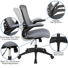 Load image into Gallery viewer, Mid-Back Dark Gray Mesh Swivel Ergonomic Task Office Chair with Flip-Up Arms