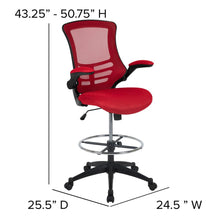 Load image into Gallery viewer, Mid-Back Red Mesh Drafting Chair with Adjustable Foot Ring and Flip-Up Arms