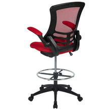 Load image into Gallery viewer, Mid-Back Red Mesh Drafting Chair with Adjustable Foot Ring and Flip-Up Arms