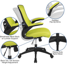 Load image into Gallery viewer, Mid-Back Green Mesh Swivel Ergonomic Task Office Chair with Flip-Up Arms
